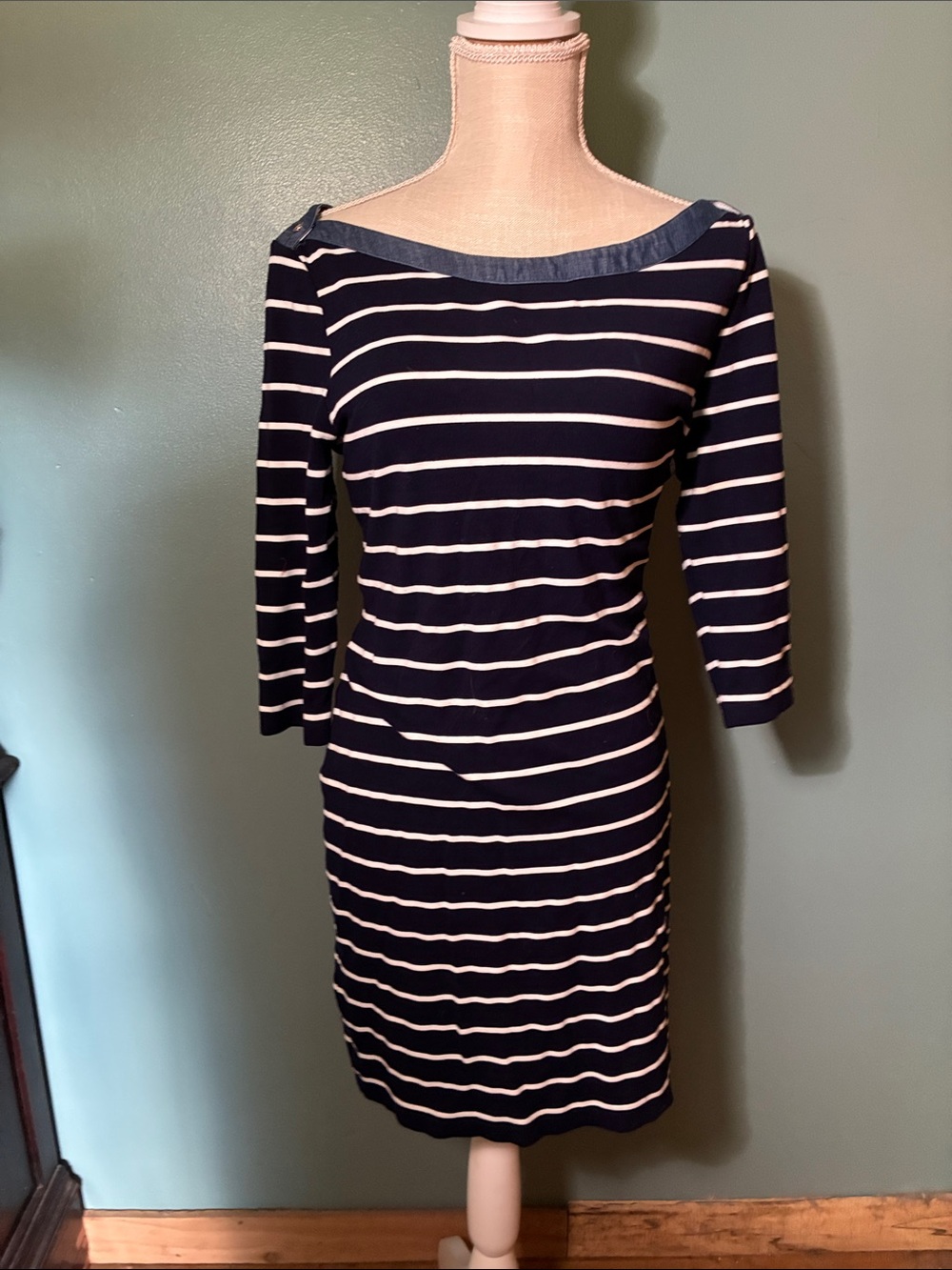 Tommy Hilfiger Navy and White Stripe Boatneck Dress